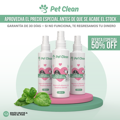 PetClean™ — Dientes Limpios y Aliento Fresco para Perros y Gatos · Sin Cepillo y Sin Anestesia