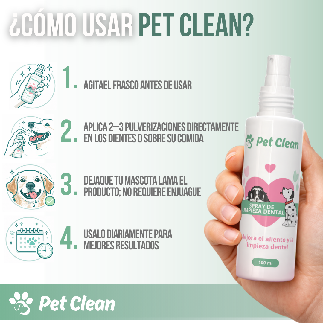PetClean™ — Dientes Limpios y Aliento Fresco para Perros y Gatos · Sin Cepillo y Sin Anestesia